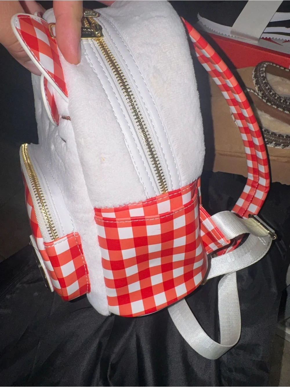 Sanrio Hello Kitty White Plush Mini Backpack with Red Gingham